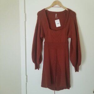 NWT Free People Emmaline Square Neck Puff Sleeve Mini Sweater Dress - Medium